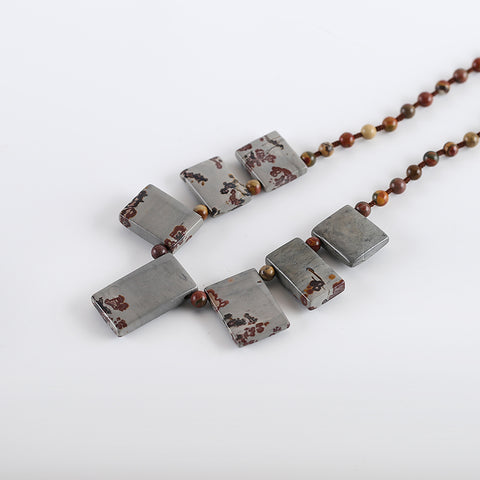 Hand-Woven, Natural Multi-Color Picasso Jasper And Chohua Jasper Necklace, Adjustable Necklace, 35x19x8mm, 6mm,19 Inch,71.4g