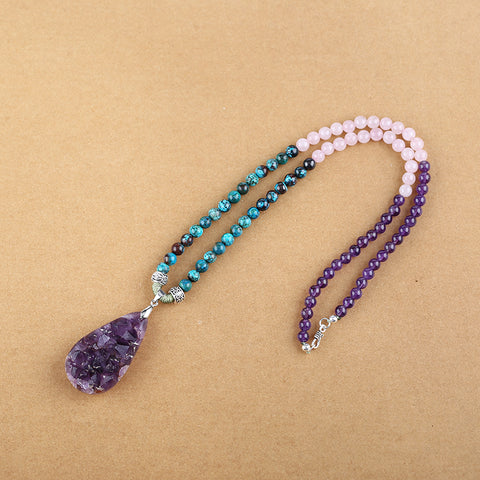 Natural Amethyst, Chrysocolla, Rose Quartz Pendant Beads for Necklace