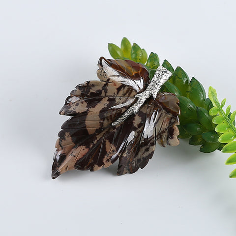 New Natural Chohua Jasper Handcarved Leaf Pendant,925 Sterling Silver Pinch Bail,58x43x7mm,21g