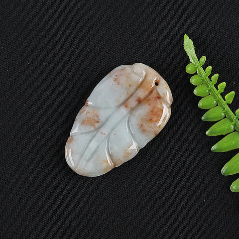 Handmade Jewelry,Carved Natural Jade Leaf Gemstone Pendant Bead,Unique Stone Pendant,40x25x4mm,9g