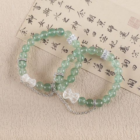 BITEFU Natural Green Strawberry Quartz And White Quartz Gemstone Bracelet, Gemstone Jewelry, 19.2g