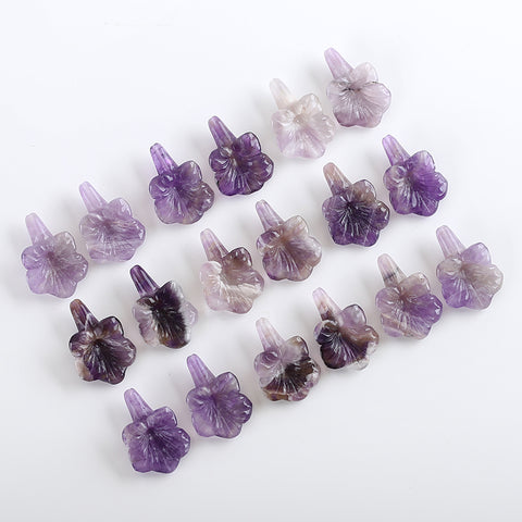 BITEFU 1 Pair Carved Natural Amethyst Flower Gemstone Earring Beads, Popular Flower Beads For Jewelry DIY Making, 10g