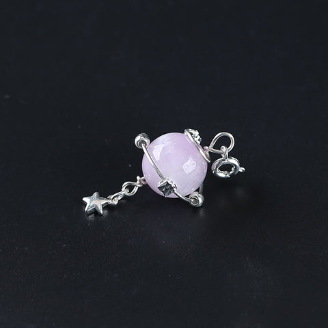 Natural Kunzite Brass Plated Silver Pendant Bead, Gemstone Jewelry Gift, 33x19mm, 4.7g