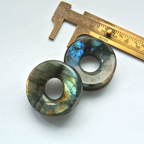 38mm Labradorite Ear Tunnels With 15mm Hole, 13mm Thickness, 1.5mm Flare