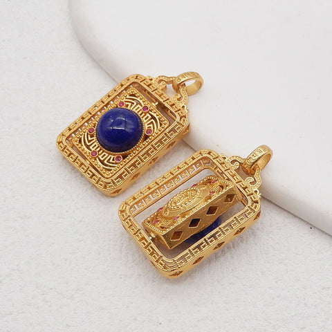 BITEFU 1Pair Silver Gold Plated Natural High Quality Lapis Lazuli Rectangle Gemstone Earring beads 8.3g