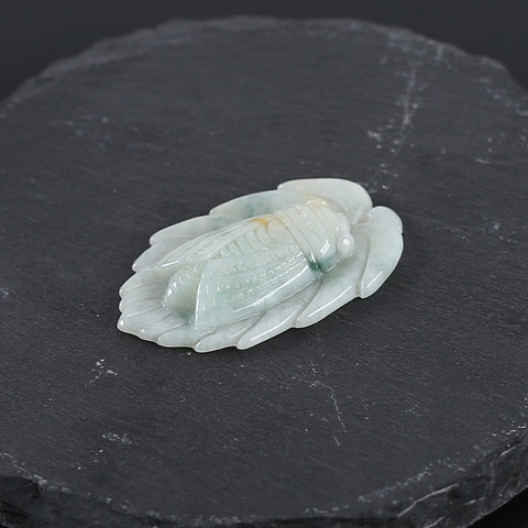 Natural Jadeite Jade Cicada Shape Pendant, Drilled Gemstone Pendant,Gemstone Carving For Jewelry DIY Making Charm Gift Accessories,41×25×6mm,8g