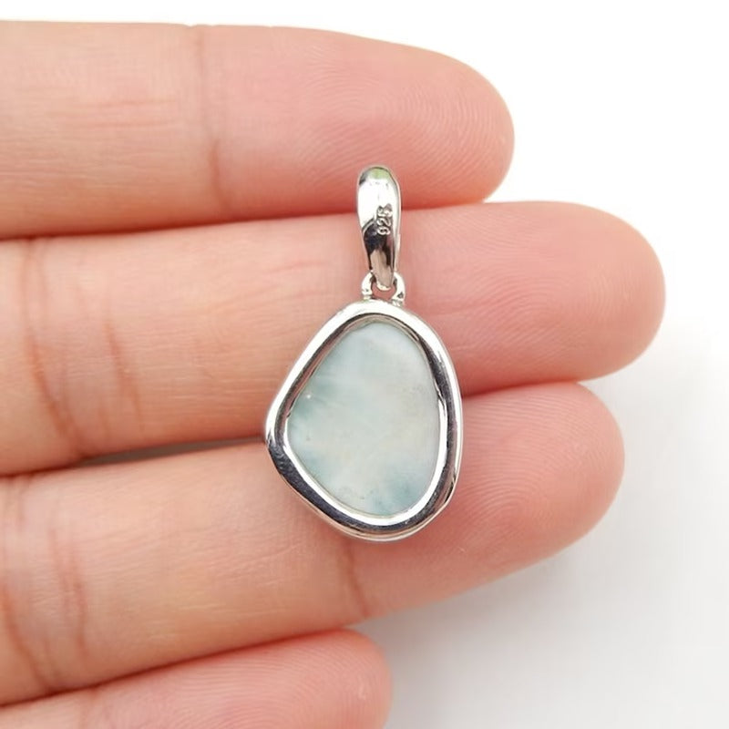 Natural Larimar Pendant with 925 Sterling Silver Accessory 16x13x5mm, 3g