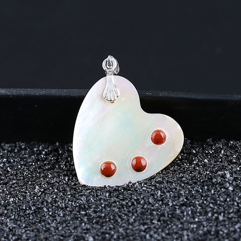 Intarsia of Shell and Red River Pendant With 925 Silver Hook 24*23*4mm, 3.4g