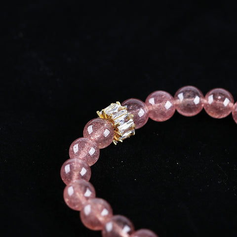 Natural Strawberry Quartz And White Quartz Gemstone Bracelet Gift, 17cm, 16x12x7mm, 8mm, 19.2g