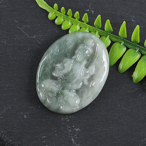 Natural Jadeite Jade Buddha Pendant, Drilled Gemstone Pendant,Gemstone Carving For Jewelry DIY Making Charm Gift Accessories,39×31×5mm,11g