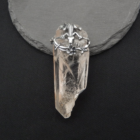 New! Natural Crystal Gemstone 925 Sterling Silver lizard Pendant, lizard Jewelry, 63x25x17mm, 34.3g