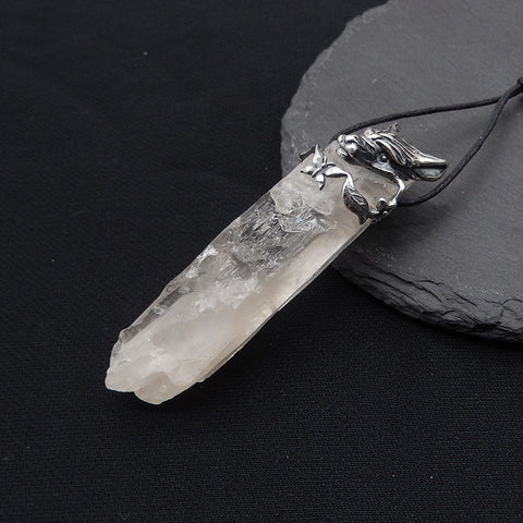 New! Natural Crystal Gemstone 925 Sterling Silver Wolf Head Pendant, Wolf Head Jewelry, 69x18x15mm, 31.2g