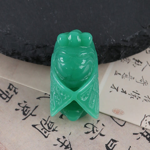 Carved Natural AAA Grade Chrysoprase Cicada Gemstone Pendant Bead,Best Gemstone Jewelry Gift,Handmade Design,32×17×14mm,10.9g