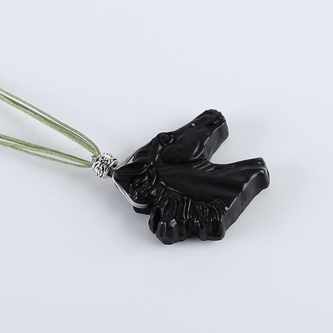 1 Strand 30 Inch Carved Obsidian Horse Head Gemstone Pendant Adjustable Necklace, Unique Jewelry, 38x41x10mm, 28g