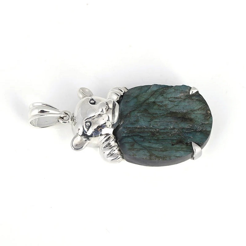 Natural Labradorite with 925 Sterling Silver Leopard Head Accessory 38