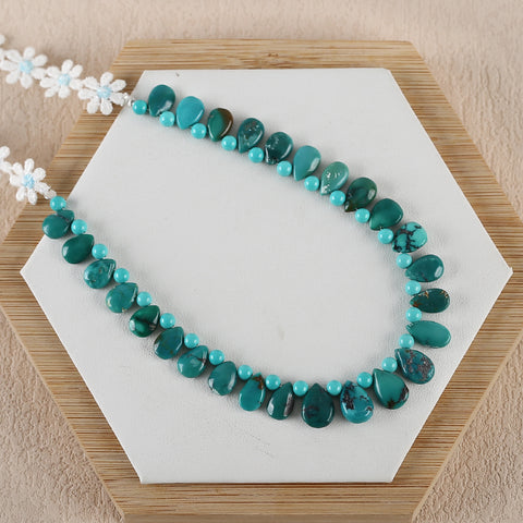 Natural Turquoise and Lace Necklace,Turquoise Bead Strands Handmade Gemstone,Lucky Stone,1 Strand,29Inch,15g