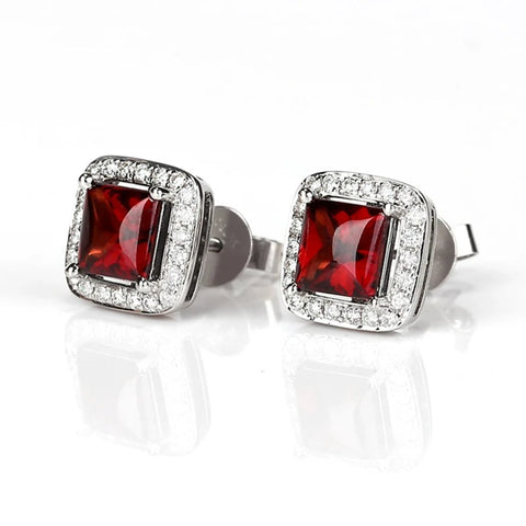 5x5mm Garnet & Diamond Earrings 18-Carat Platinum 2.2g