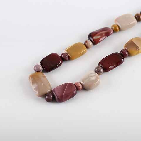 Natural Mookaite Jasper Gemstone Necklace, Handmade Jewelry, 1 Strand, 18 Inch, 30x20x10mm, 9x8mm,117.3g