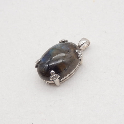 Silver Accessories! Natural Labradorite Gemstone With Silver 925 Pendant, Popular Gemstone Pendant For Necklace, 22x14x10mm, 5g