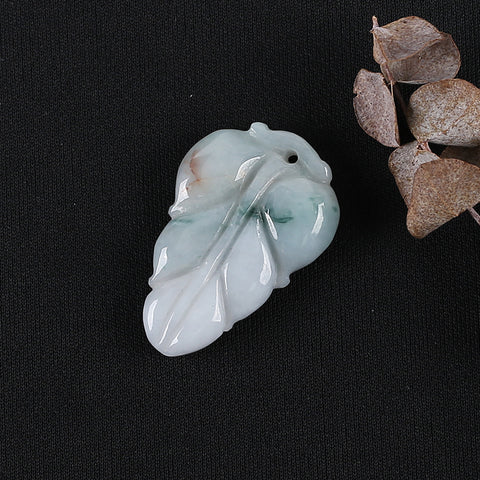 Carved Natural Jade Leaf Gemstone Pendant Bead,Unique Pendant for Necklace,Jewelry DIY Making,43x28x8mm,14.7g