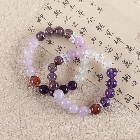 BITEFU Handmade Natural Amethyst And White Quartz, Kunzite And Agate，Colorful Gemstone Bracelet, Unique Gemstone Jewelry , 27.4g