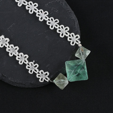 1 Strand 28 Inch Natural Fluorite and Lace Necklace,Fluorite Bead Strands Handmade Gemstone,16x15x15mm,26x27x27mm,20.7g