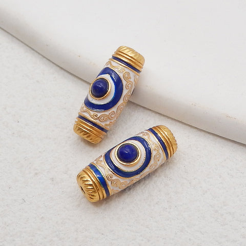 BITEFU 1Pair Silver Gold Plated Natural High Quality Lapis Lazuli Tube Gemstone Earring beads 3.1g