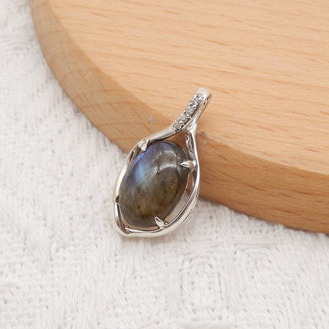 Silver Accessories! Natural Labradorite Gemstone With Silver 925 Pendant, Popular Gemstone Pendant For Necklace, 27x14x5mm, 2.7g