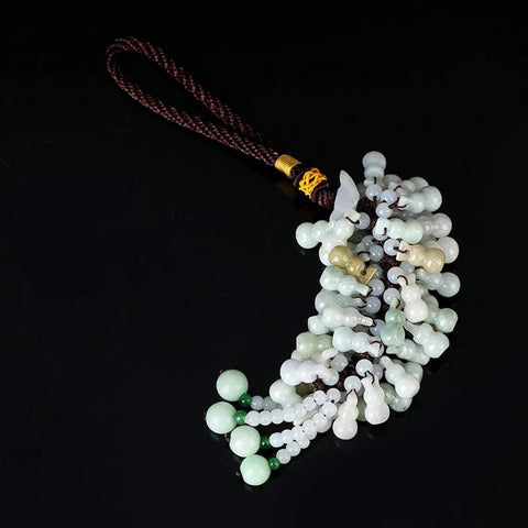 Gourd Shaped Beads Green Jade Car Charm Tassel Car Pendant