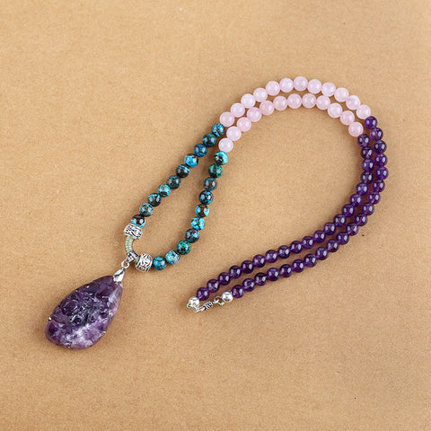 Natural Amethyst, Chrysocolla, Rose Quartz Pendant Beads for Necklace