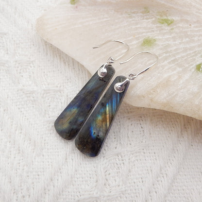 Natural Stone Lapis Lazuli, Labradorite Intarsia Earrings With 925 Sterling Silver, 30x9x4mm, 5.1g