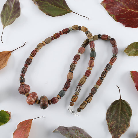 Hand-Woven,1 Strand 20 Inch Natural Multi-Color Picasso Jasper Gemstone Necklace,18x12mm,6x2mm,48g