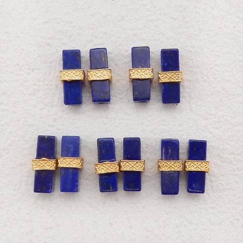 BITEFU 1Pair Silver Gold Plated Natural High Quality Lapis Lazuli Rectangle Gemstone Earring beads 1.5g