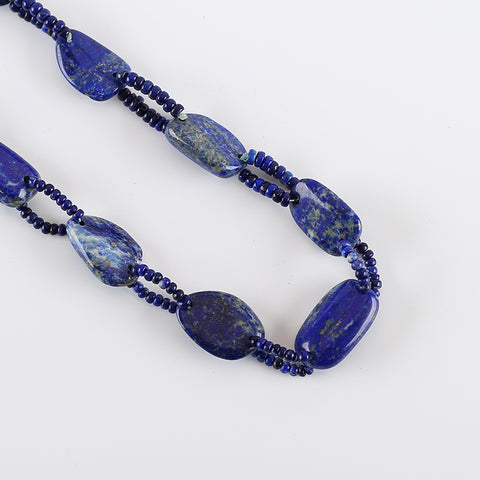 Natural Lapis Lazuli Gemstone Necklace, Handmade Jewelry, Necklace For Women, 1 Strand, 20.5 Inch, 33x20×9mm,3×2mm,88g