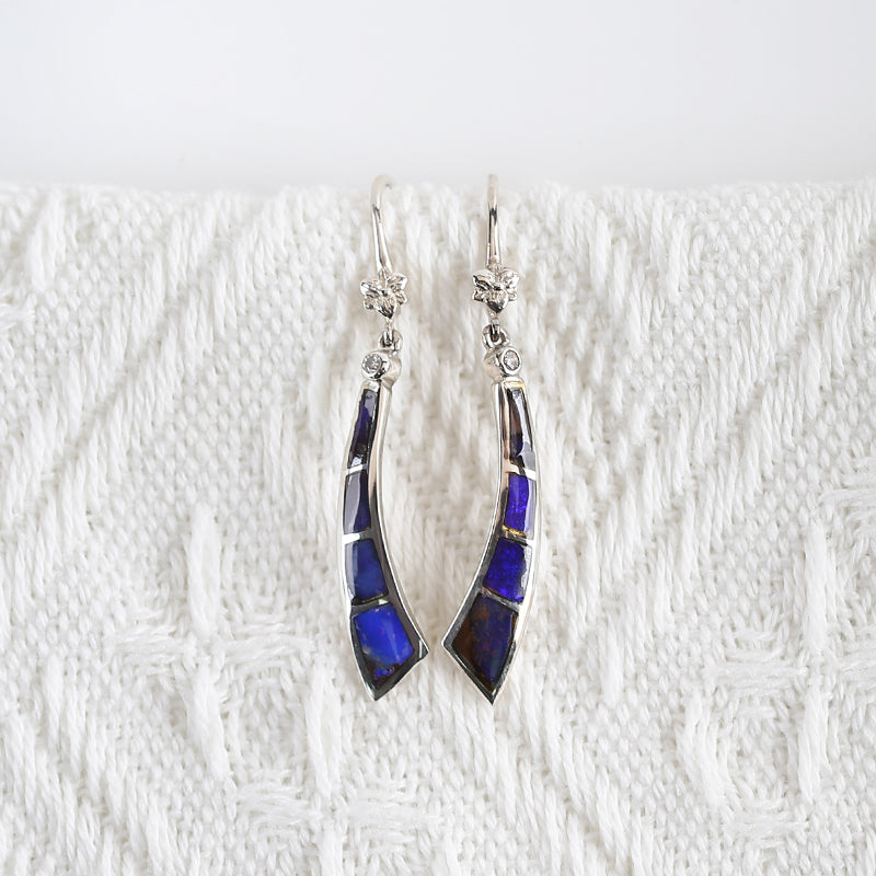 Handmade Jewelry Lapis Lazuli  Inlaid Earrings With 925 Sterling Silver, 30x6x2mm, 3g