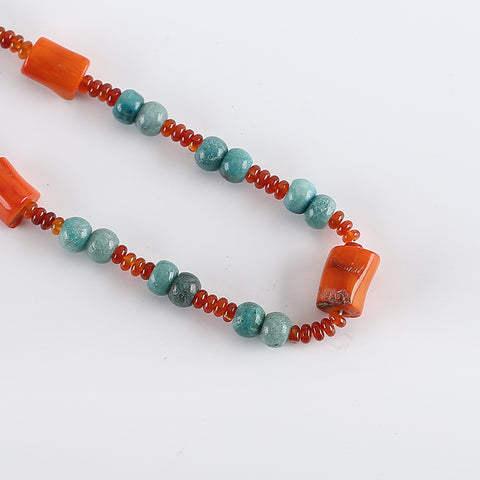 1 Strand 18.5-24 Inch Adjustable Natural Chrysocolla,Red Coral And Red Agate Gemstone Necklace,Best Gemstone Jewelry Gift,14x13mm,8x5mm,3x2mm, 38.4g