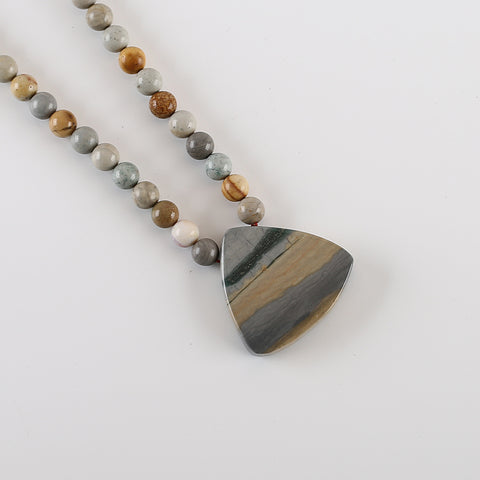 Gift For Women, Wave Jasper Pendant Loose Beads, Wave Jasper Necklace, 21.5 inch,38x41x9mm,8mm,73.8g