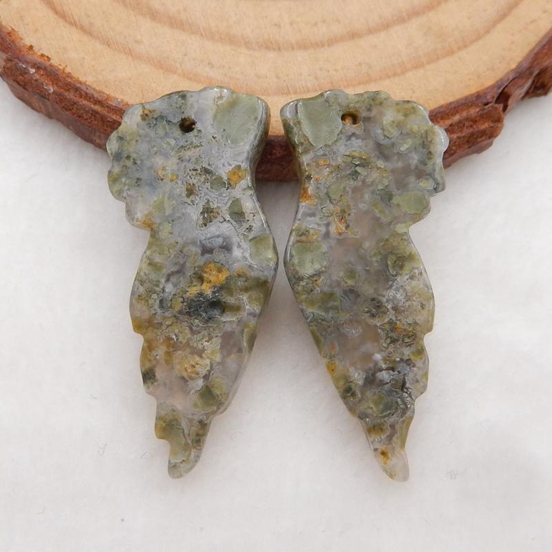 Natural Ocean Jasper Carved wings Earring Beads 31x13x5mm, 4.7g