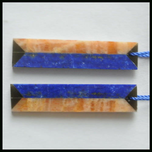 Intarsia of Lapis Lazuli, Sunstone and Obsidian Earring Beads 40x9x3mm, 5.4g