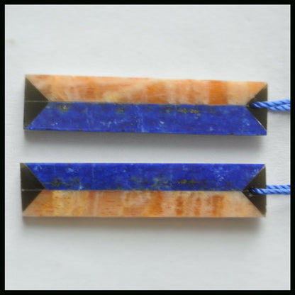 Pierre Naturelle Lapis Lazuli, Pierre de Soleil, Obsidienne, Paire de Boucles d'Oreilles Collées Agate Blanche, 40x9x3mm, 5.4g