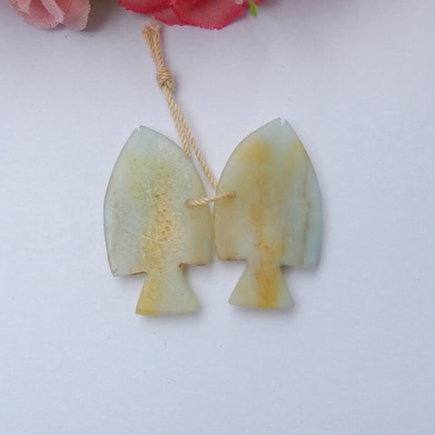 Vente chaude paire de boucles d'oreilles en poisson sculpté Amazonite, pierre pour la fabrication de boucles d'oreilles, 35x19x5mm, 8.7g