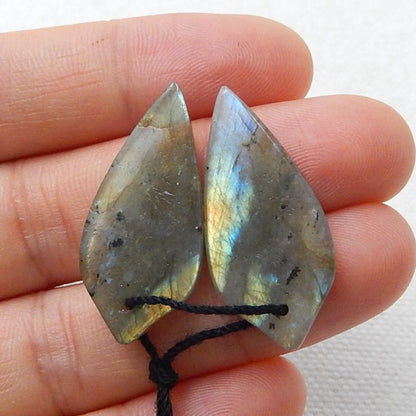 Natural Labradorite Carved leaf Earring Beads 26x12x4mm, 3.8g