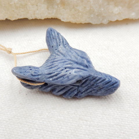 Natural Blue Coral Carved wolf head Pendant Bead 38x27x12mm, 10.5g