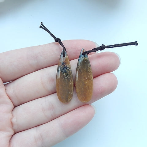 Arborization 蛋白石宝石天然耳环一对，32x11x4mm，4.1g