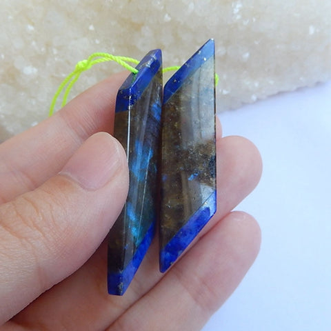 Intarsia of Labradorite and Lapis Lazuli Earring Beads 51x11x4mm, 10.6g