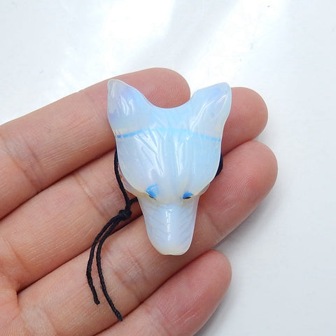 Perle pendentif tête de loup sculptée à la main en opalite, 35x27x13mm, 12.2g