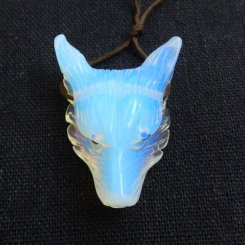 Perle pendentif tête de loup sculptée à la main en opalite, 35x27x13mm, 12.2g