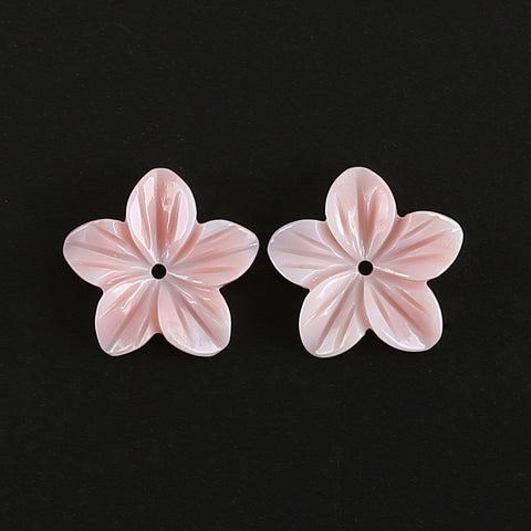 BITEFU 1Pair Carved Natural Pink Shell Flower , Queen Conch Shell Beads, Popular Pink Flower Beads, 1.2g