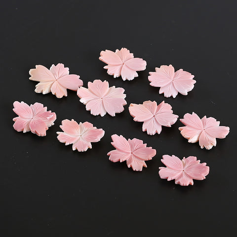 BITEFU 1Pair Carved Natural Pink Shell Flower , Queen Conch Shell Beads, Popular Pink Flower Beads, 12g