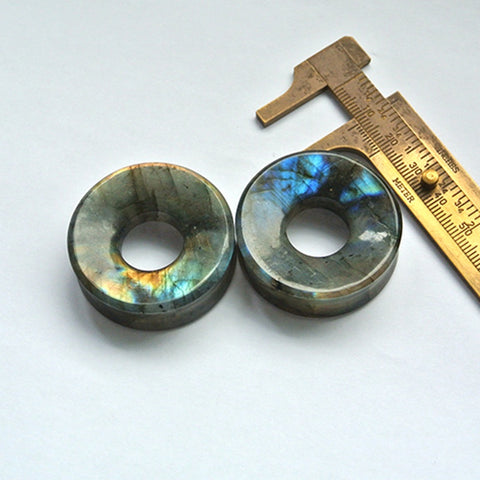 38mm Labradorite Ear Tunnels With 15mm Hole, 13mm Thickness, 1.5mm Flare